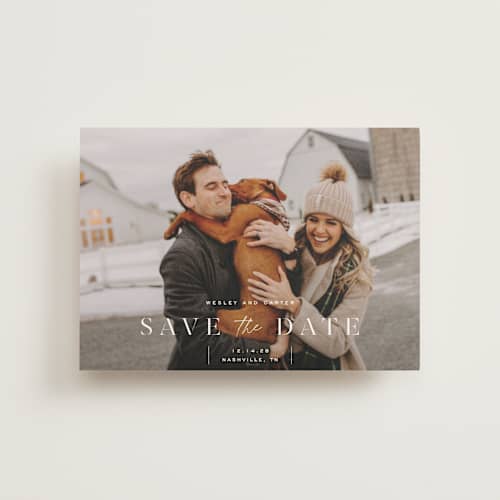 This is a cloud save the date postcards with standard by Sara Hicks Malone called modern stencil printing on signature in postcard