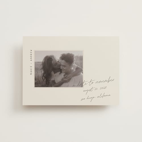 This is a truffle save the date postcards with standard by Vera Lim called offset printing on signature in postcard