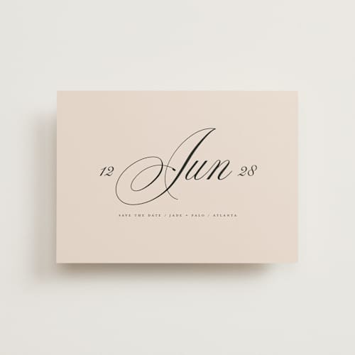 This is a champagne save the date postcards with standard by Lori Wemple called simple date printing on signature in postcard