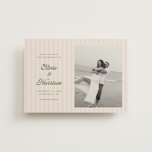 This is a blush save the date postcards with standard by Ellen Schlegelmilch called harrison printing on signature in postcard