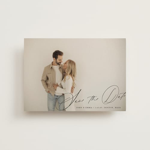 This is a inked save the date postcards with standard by Design Lotus called symphony us printing on signature in postcard