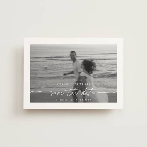 This is a ivory save the date postcards with standard by Pippa Shaw called gaussian printing on signature in postcard