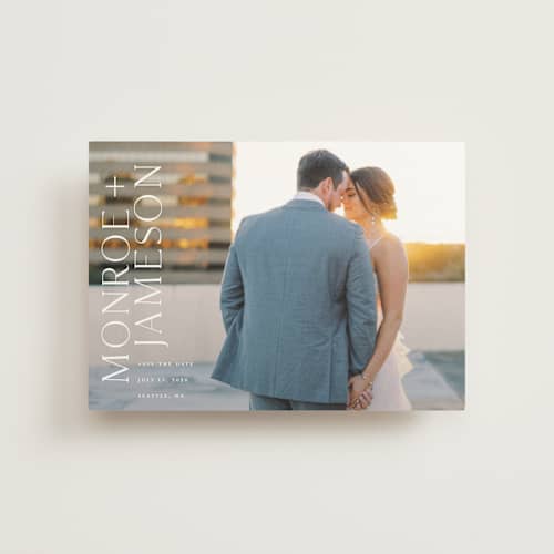 This is a quartz save the date postcards with standard by Angela Garrick called carefree printing on signature in postcard