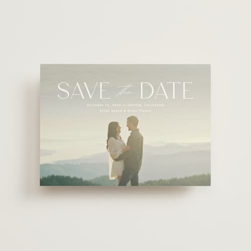 This is a cloud save the date postcards with standard by Kate Ahn called monterosso printing on signature in postcard