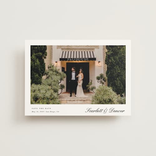 This is a lily save the date postcards with standard by Christy Hy Lee called simple space printing on signature in postcard