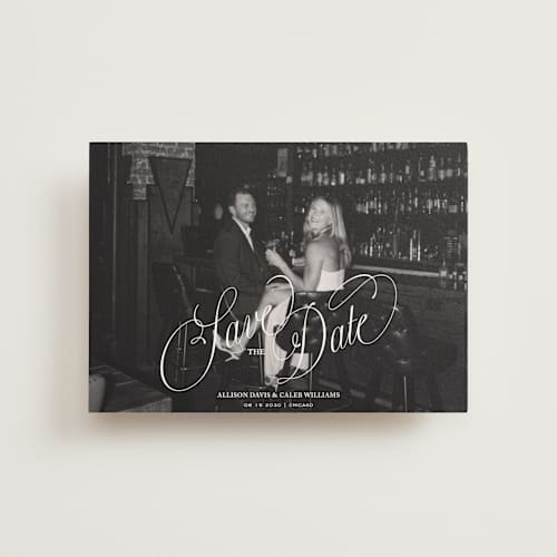 This is a cloud save the date postcards with standard by Kate Ahn called griffin printing on signature in postcard