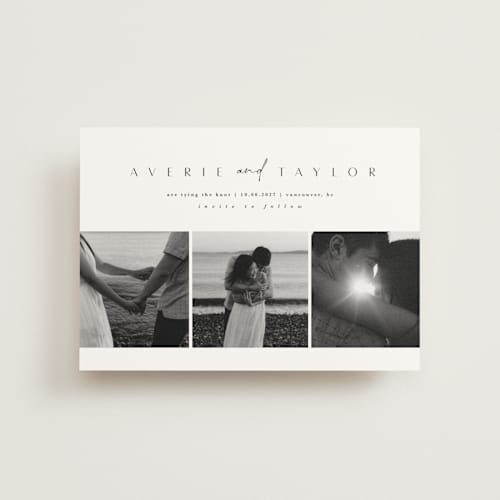 This is a tuxedo save the date postcards with standard by Kate Ahn called from us printing on signature in postcard