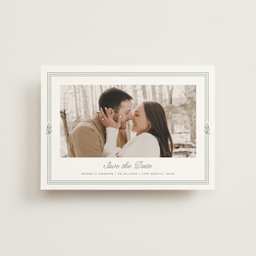 This is a leaf save the date postcards with standard by Kate Ahn called court printing on signature in postcard