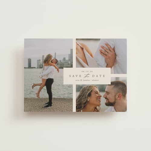 This is a almond save the date postcards with standard by Brianne Larsen called classic date printing on signature in postcard