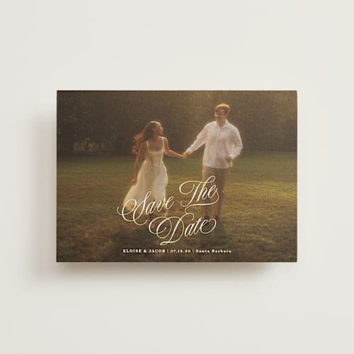 This is a ivory save the date postcards with standard by Shirley Lin Schneider called classic romanticism printing on signature in postcard