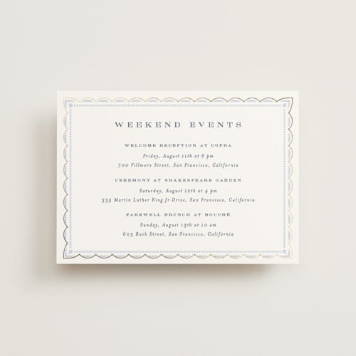This is a dusty blue ceremony reception essentials with foil pressed by Janean Hinger called aurelia printing on signature in petite
