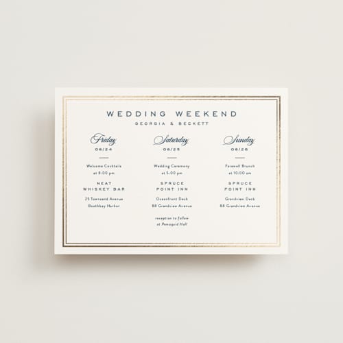 This is a royal navy ceremony reception essentials with foil pressed by Olivia Raufman called anchored printing on signature in petite