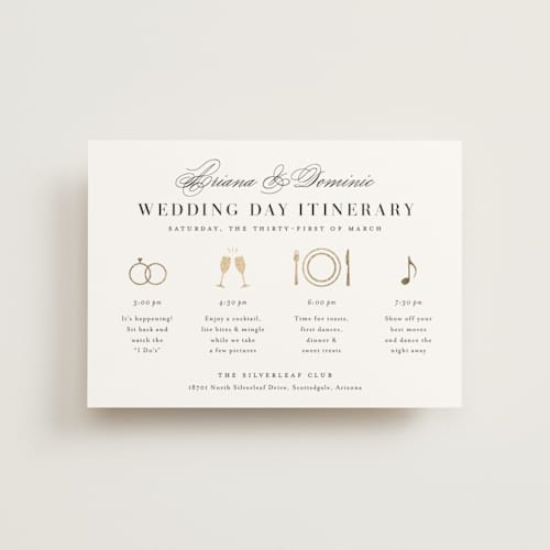 This is a cotton ceremony reception essentials with foil pressed by Jennifer Postorino called gilded ampersand printing on signature in petite
