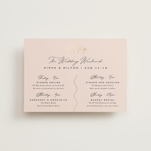 This is a blush ceremony reception essentials with foil pressed by Laura Hamm called tropical getaway printing on signature in petite