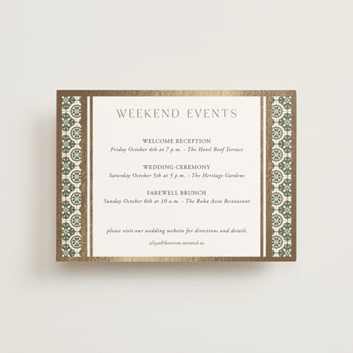 This is a evergreen ceremony reception essentials with foil pressed by Oma N. Ramkhelawan called kareem printing on signature in petite