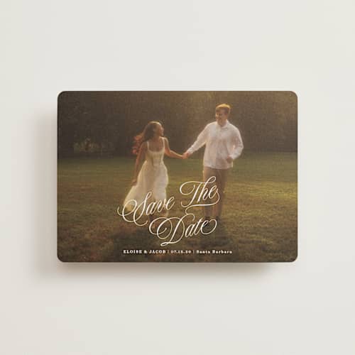This is a ivory petite save the dates with standard by Shirley Lin Schneider called classic romanticism printing on recycled smooth signature in petite