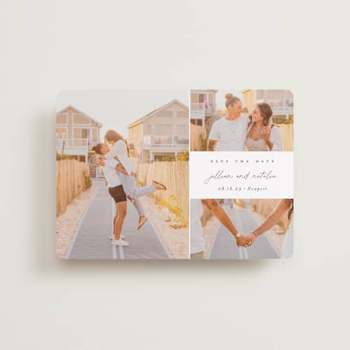 This is a sugar petite save the dates with standard by Jessica Williams called casual elegance printing on recycled smooth signature in petite
