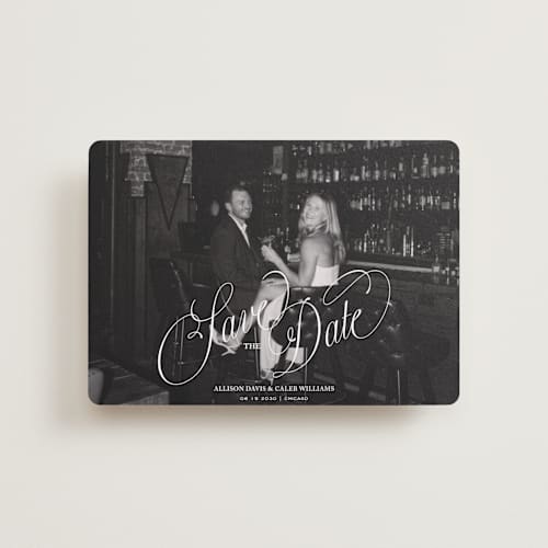 This is a cloud petite save the dates with standard by Kate Ahn called griffin printing on recycled smooth signature in petite