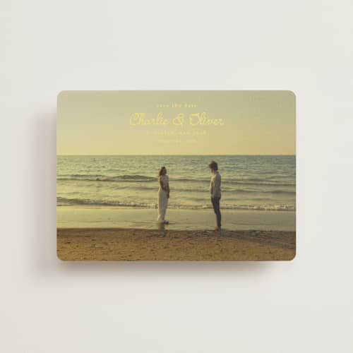 This is a lemon petite save the dates with standard by Kristie Kern called aesthetic printing on recycled smooth signature in petite