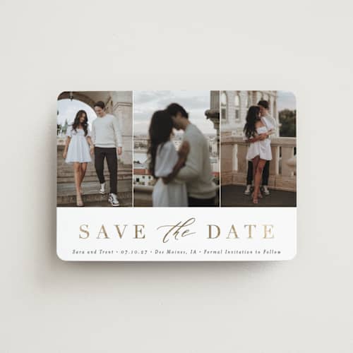 This is a eclipse save the date magnets with foil pressed by Andrea Cernin called minimal elegance printing on magnet paper in magnet
