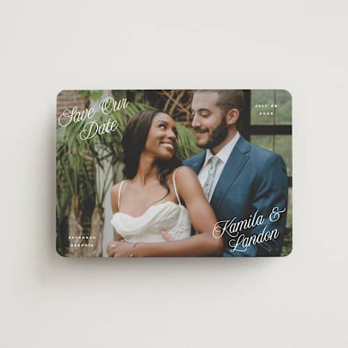 This is a cloud save the date magnets with standard by Hooray Creative called all four corners printing on magnet paper in magnet