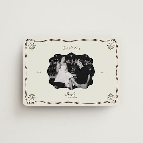This is a wine save the date magnets with standard by Olivia Brinks called married + matted photo printing on magnet paper in magnet