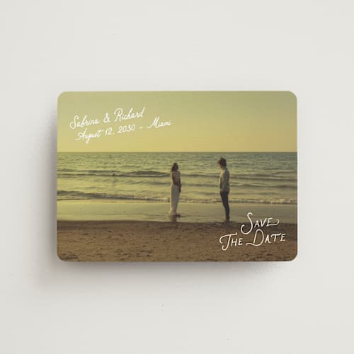 This is a moonstone save the date magnets with standard by Creo Study called slanted printing on magnet paper in magnet