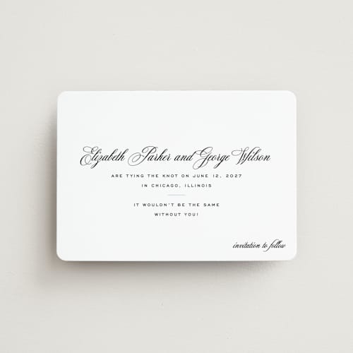 This is a pearl save the date magnets with standard by Megan Davis called cannes printing on magnet paper in magnet