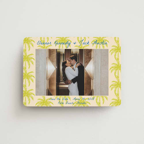 This is a limon save the date magnets with standard by Megan Davis called palm beach printing on magnet paper in magnet