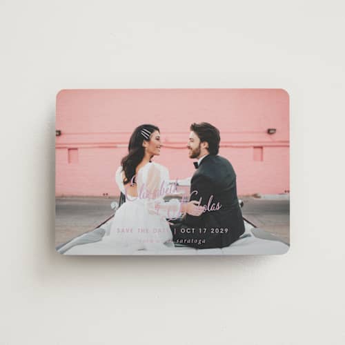 This is a lilac dreams save the date magnets with standard by Design Lotus called lavender dreams printing on magnet paper in magnet