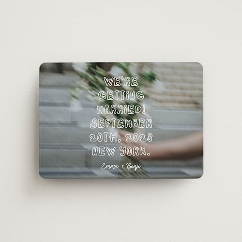 This is a vanilla save the date magnets with standard by Helena Vitto called cool kids printing on magnet paper in magnet