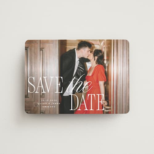 This is a snow save the date magnets with standard by Pixel and Hank called love song printing on magnet paper in magnet