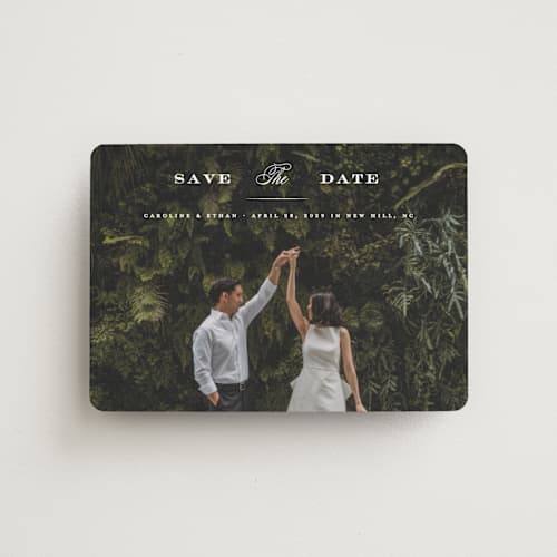 This is a gown save the date magnets with standard by Carolyn MacLaren called proper printing on magnet paper in magnet