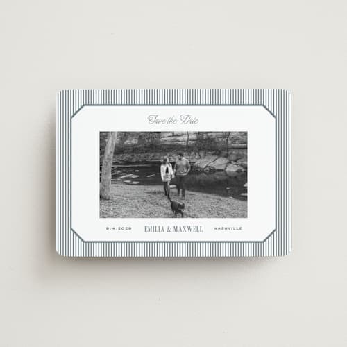 This is a capri save the date magnets with standard by Emily Betts called modern stripes printing on magnet paper in magnet