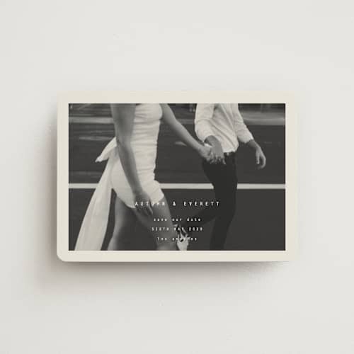This is a vanilla save the date magnets with standard by Blustery August called nonnette printing on magnet paper in magnet