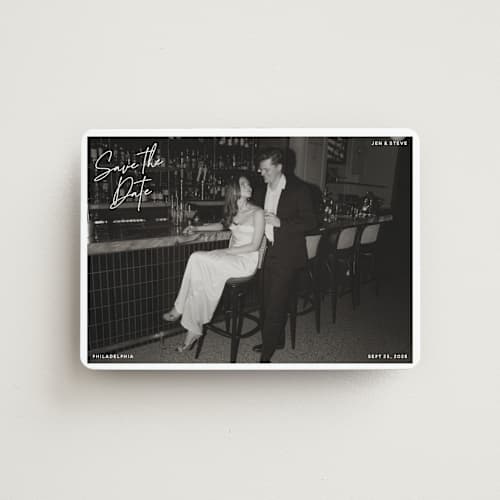 This is a cloud save the date magnets with standard by Inkblot Design called corners printing on magnet paper in magnet