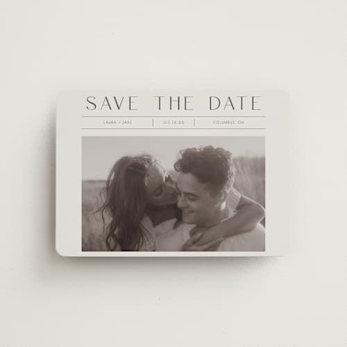 This is a mist save the date magnets with standard by Christy Hy Lee called you and me printing on magnet paper in magnet