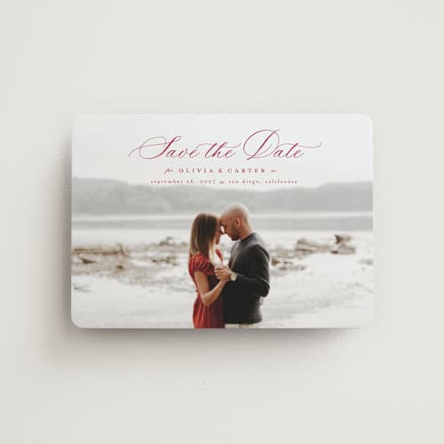 This is a wine save the date magnets with standard by Ashlee Townsend called enchanted love printing on magnet paper in magnet