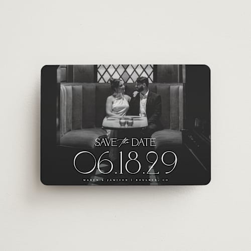 This is a opal save the date magnets with standard by Robert and Stella called brookefield printing on magnet paper in magnet