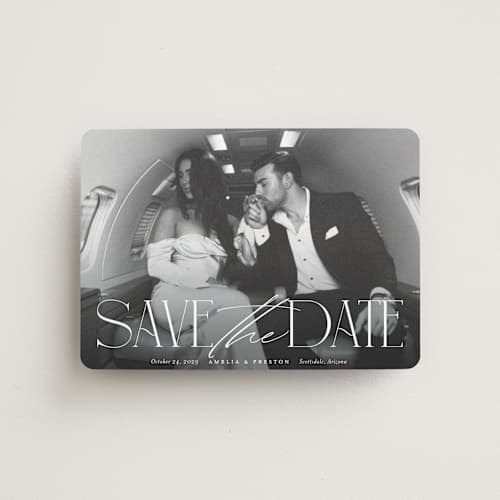 This is a sugar save the date magnets with standard by Jessica Williams called stacked class printing on magnet paper in magnet