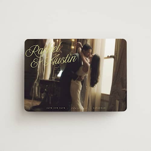 This is a citrus save the date magnets with standard by Lindsay Megahed called savannah printing on magnet paper in magnet