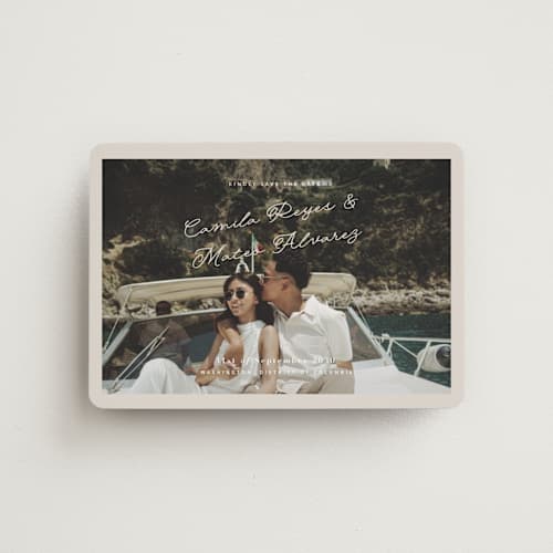This is a yachting save the date magnets with standard by Design Lotus called where our story begins printing on magnet paper in magnet