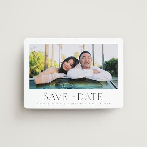 This is a ink save the date magnets with standard by Wildfield Paper Co called glacier printing on magnet paper in magnet