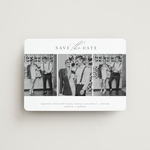 This is a dusk save the date magnets with standard by Grace Kreinbrink called scripted multi printing on magnet paper in magnet