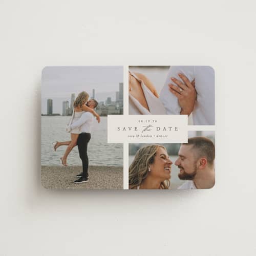 This is a almond save the date magnets with standard by Brianne Larsen called classic date printing on magnet paper in magnet