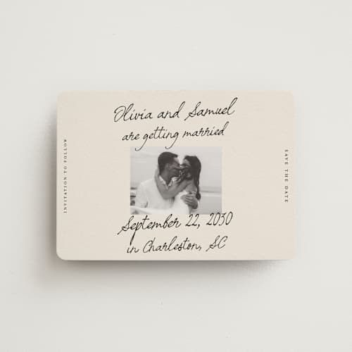 This is a linen save the date magnets with standard by Kercia Jane called written in love printing on magnet paper in magnet