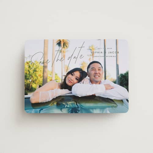 This is a olive you more save the date magnets with standard by Design Lotus called true north printing on magnet paper in magnet