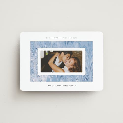 This is a sea save the date magnets with standard by Olivia Kanaley Inman called marbled printing on magnet paper in magnet