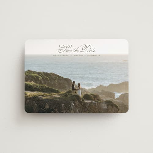 This is a moss save the date magnets with standard by Casey Miller called quiet horizon printing on magnet paper in magnet