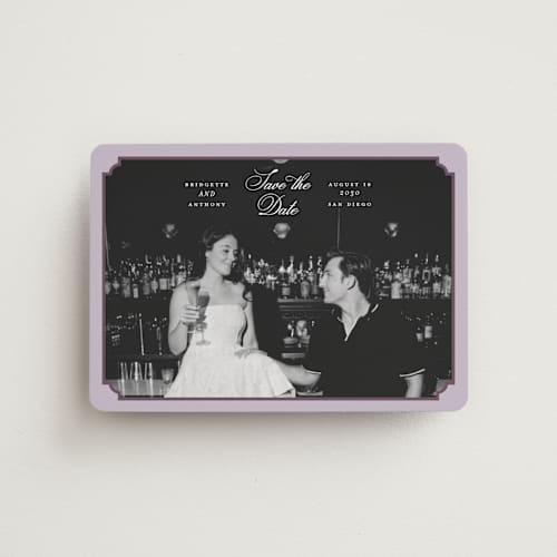 This is a lilac save the date magnets with standard by Heather Schertzer called notched printing on magnet paper in magnet